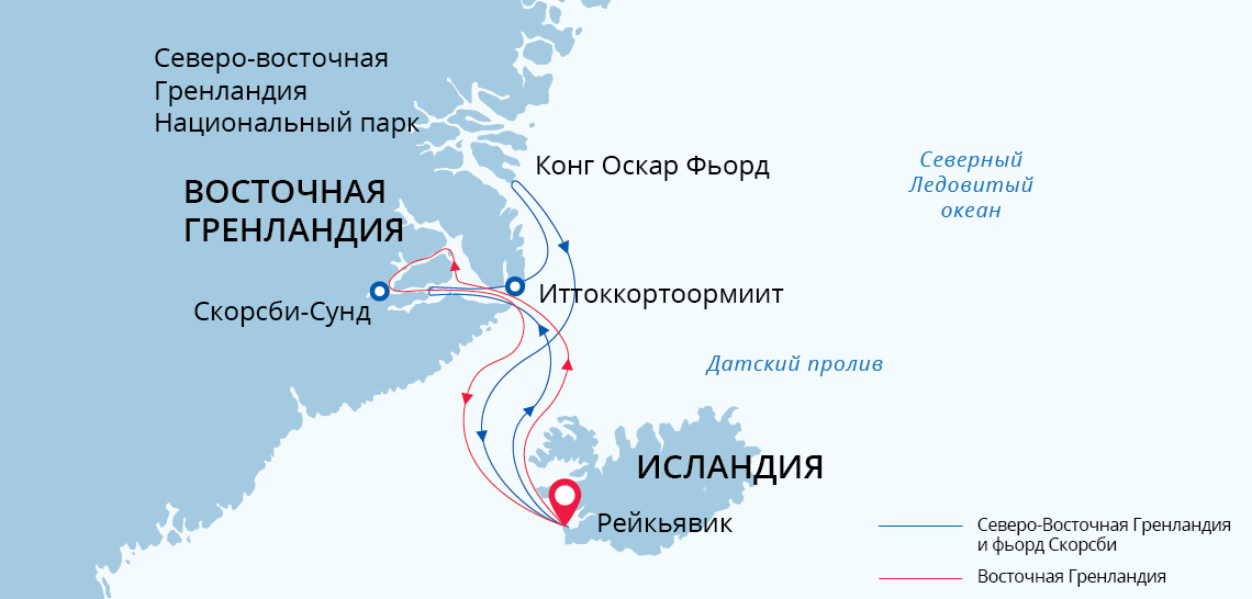 Карта маршрута Восточная Гренландия